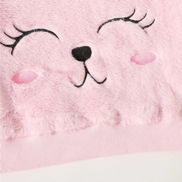 NWOT- Girls Cartoon Pink Bear Embroidered Letter Tape Pullover & Sweatpants Set - Picture 4 of 7